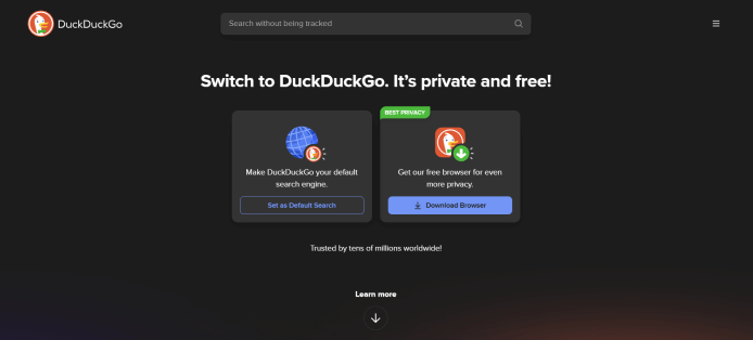 Homepage of DuckDuckGo’s website created on Ghost.