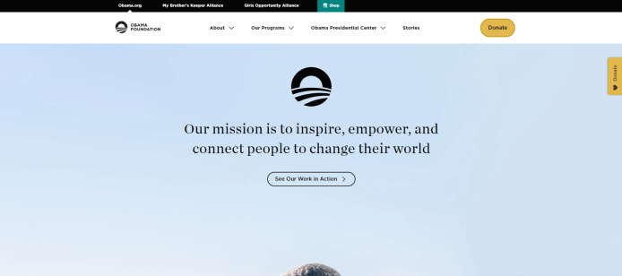 Homepage of Obama Foundation website created on WordPress.