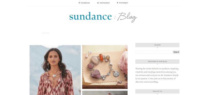 Homepage of Sundance Catalog website created on Blogger.