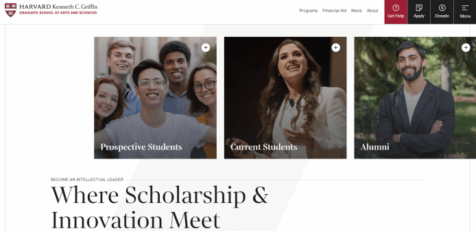 Homepage of Harvard website created on Joomla.