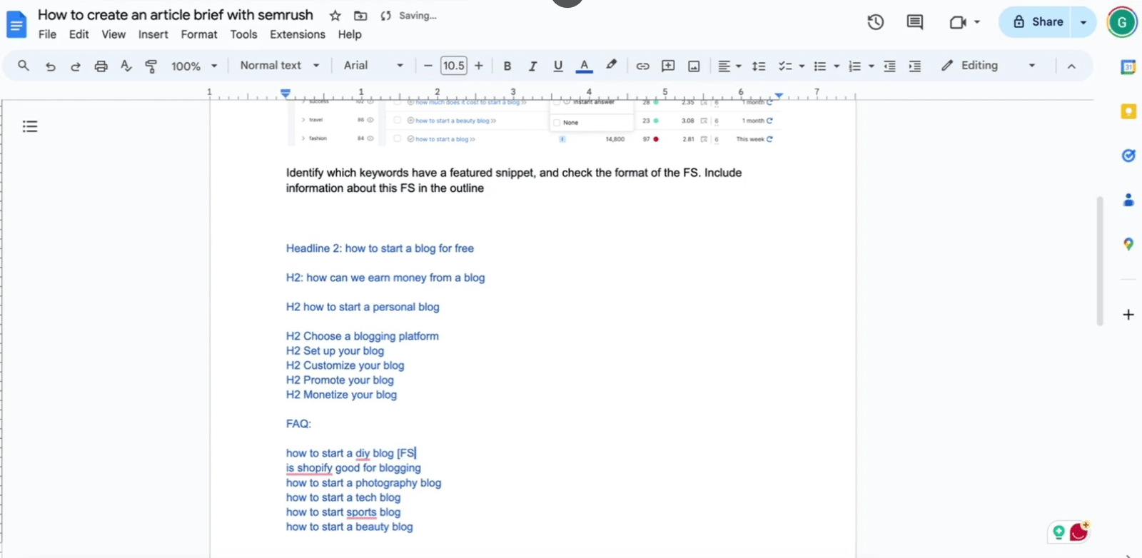 The process of finalizing the article brief and delegating to the writer.