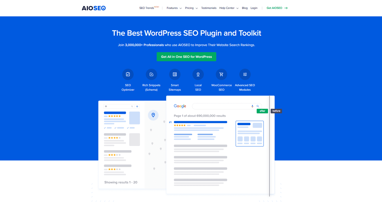 AIOSEO homepage featuring Backlink Checker tool.