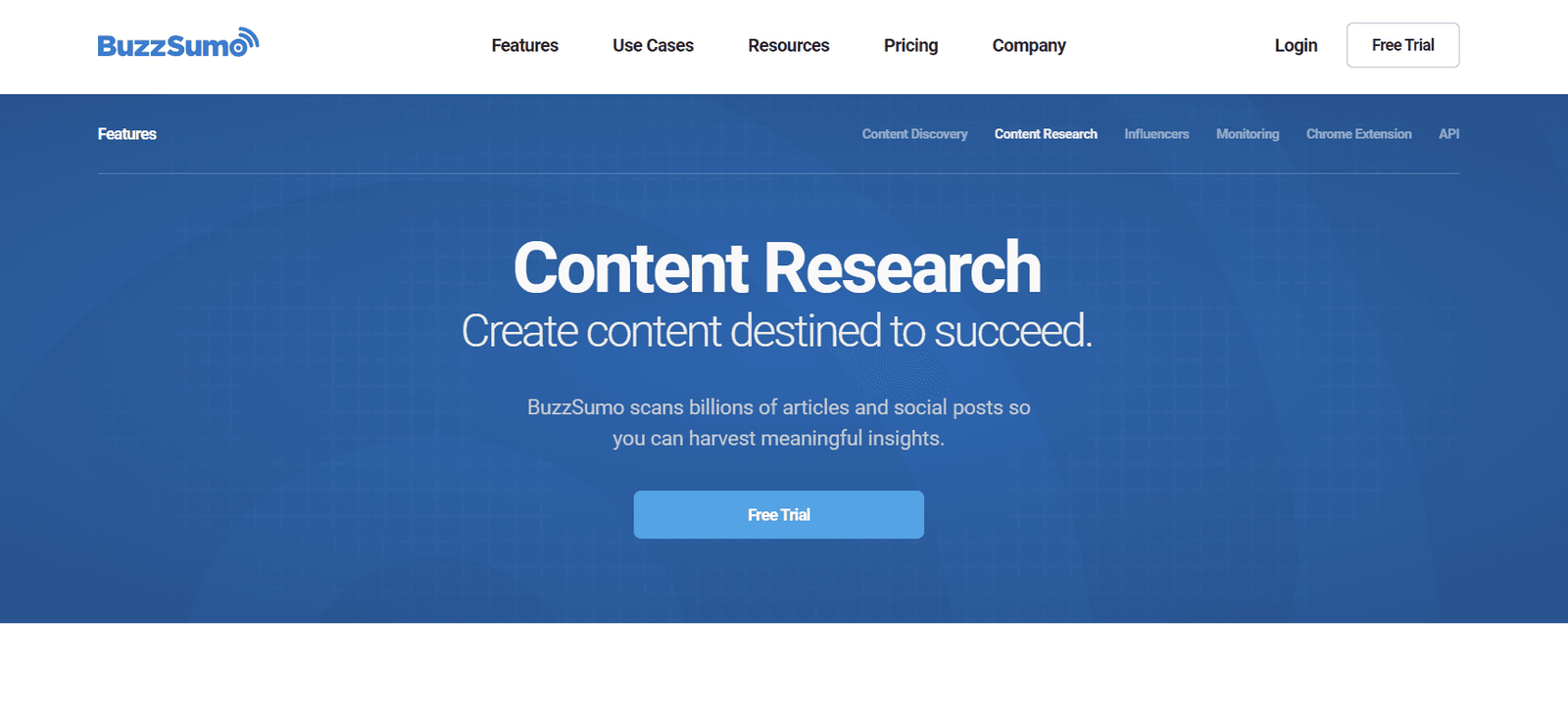 BuzzSumo homepage featuring BuzzSumo tool for searching content attracting links.