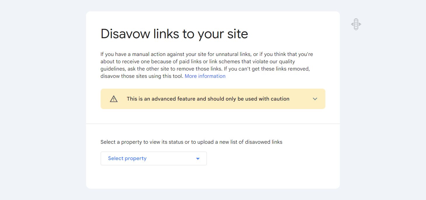 Google page featuring Google Disavow tool. for removing harmful links.