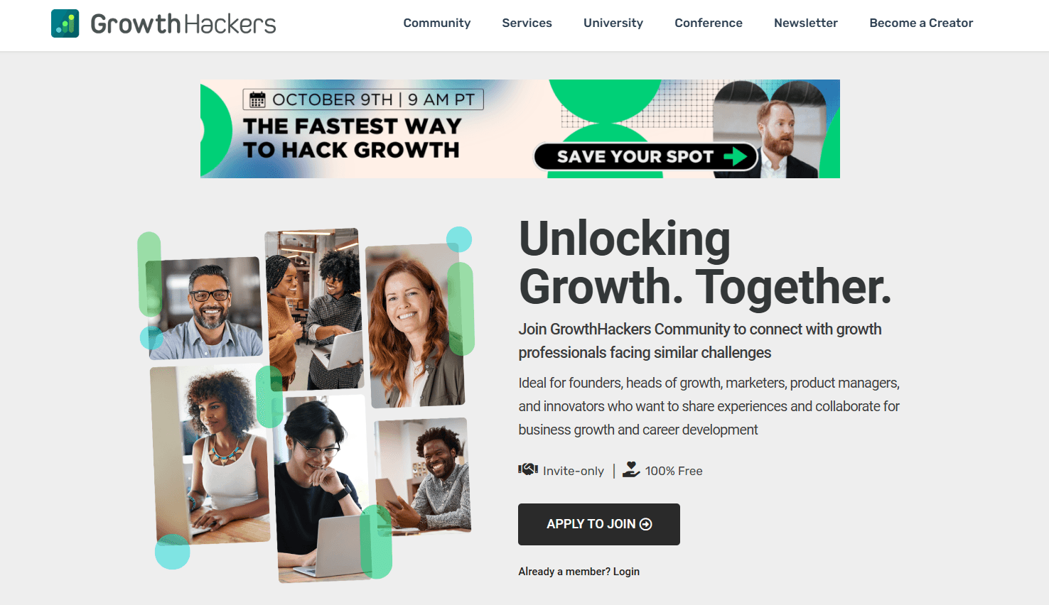 GrowthHackers free resource homepage.