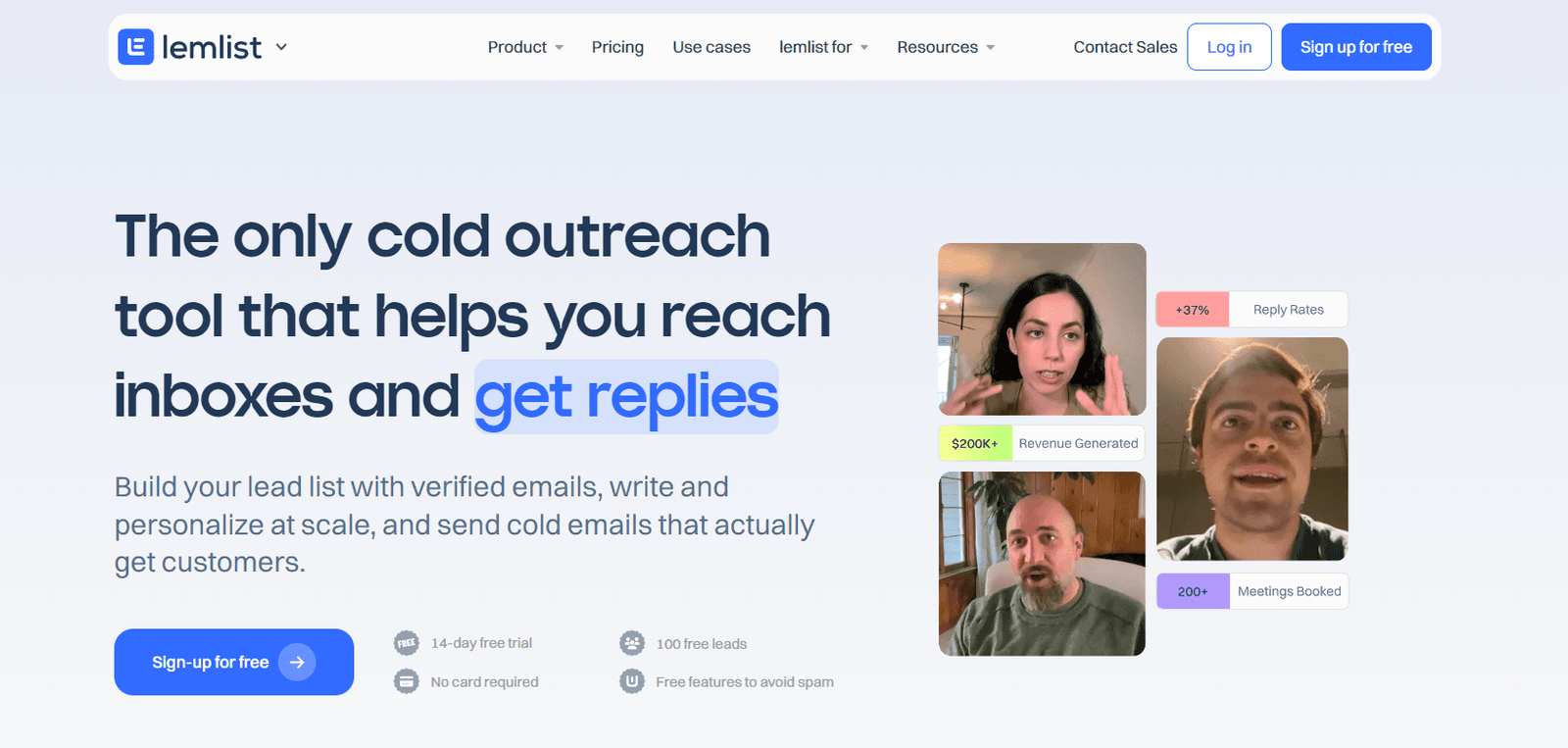 Lemlist homepage featuring outreach tool.