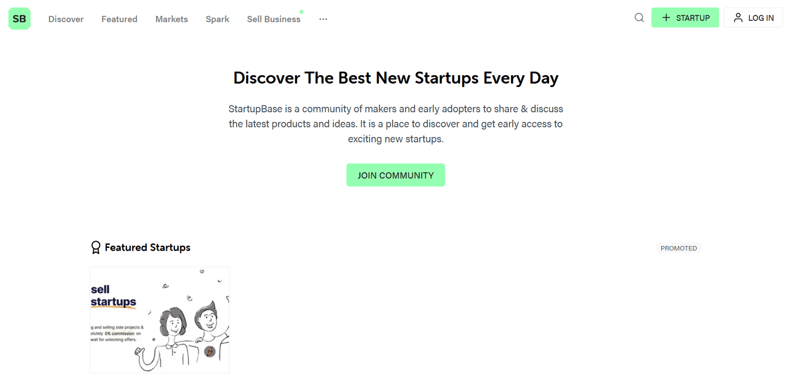 Startupbase free resource homepage.