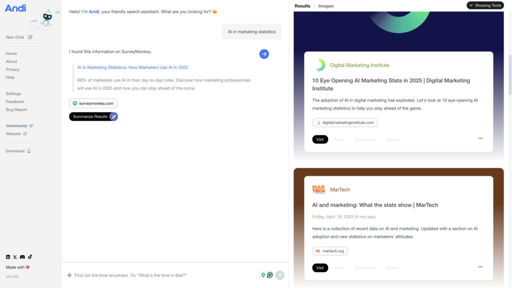 Andi Search interface