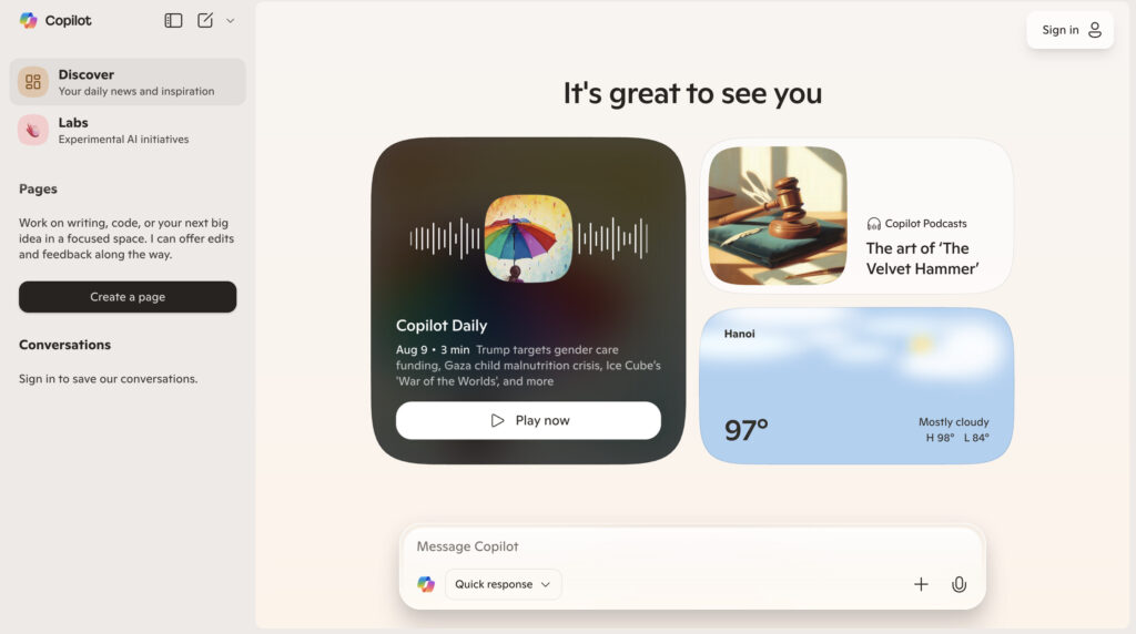Microsoft Copilot interface
