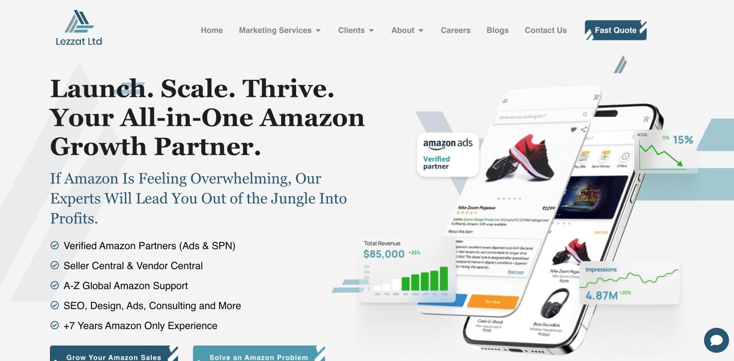 Lezzat homepage: Launch. Scale. Thrive. Your all-in-one Amazon growth partner