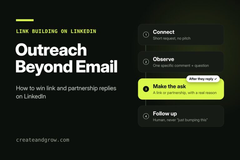 LinkedIn outreach for link building: connect, observe, make the ask after a reply, follow up